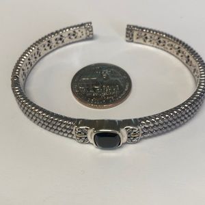 Sterling silver with 18k black stone hinged bracelet